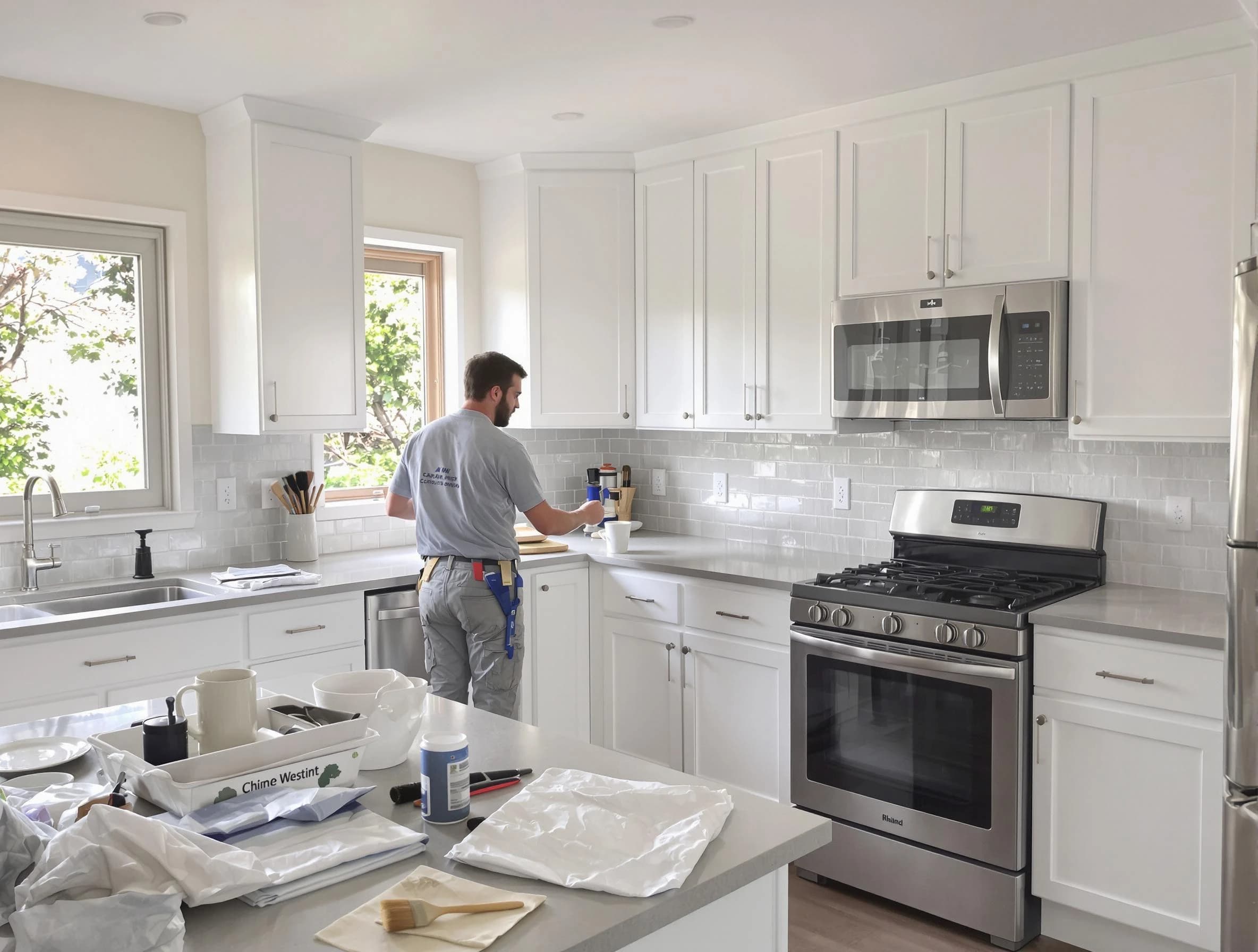 Euclid House Painters applying fresh paint on kitchen cabinets in Euclid