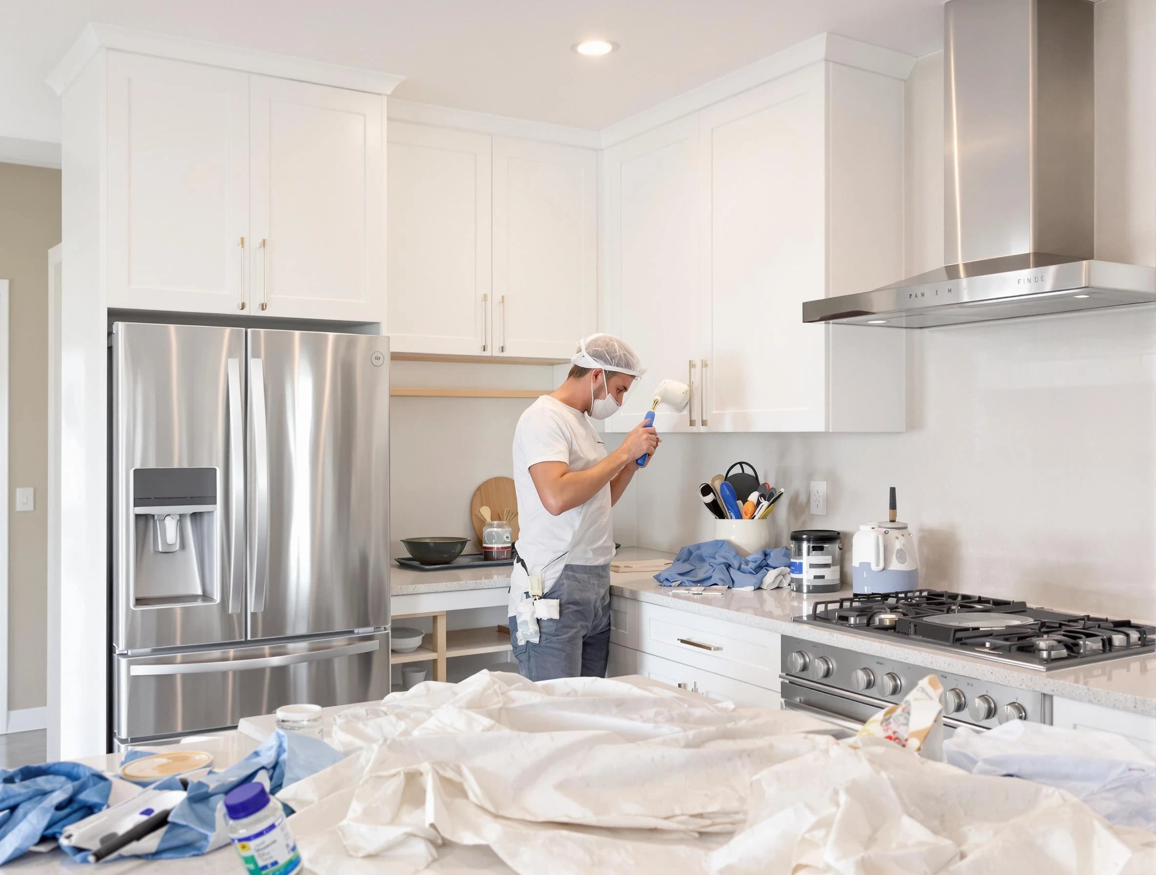 Euclid House Painters painter applying a fresh coat in a kitchen located in Euclid, OH