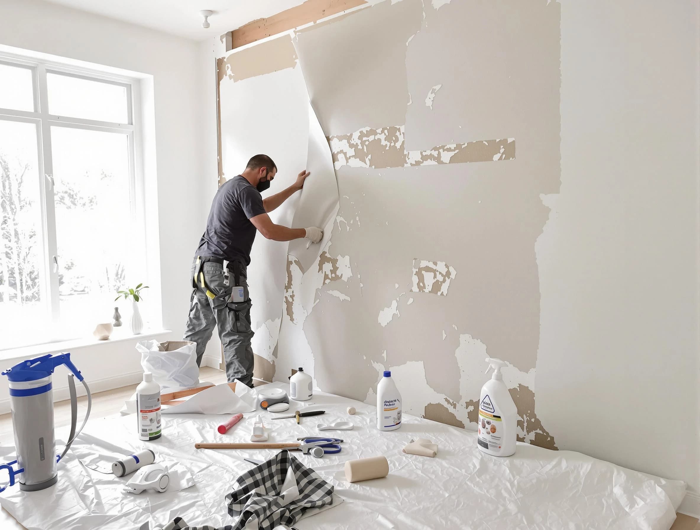 Euclid House Painters technician removing wallpaper in Euclid, OH